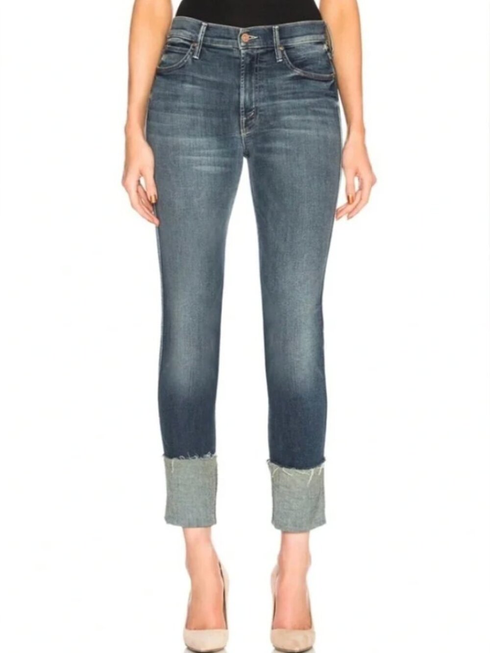 MOTHER Dark Blue Cuffed Ankle Jeans with Light Cuff - 27